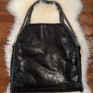 Italy Metallic Leather chain tote bag - black